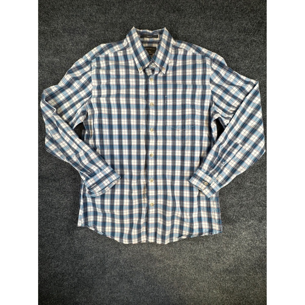 Eddie Bauer Mens Medium Classic Fit Blue Plaid Long Sleeve Button Down Shirt